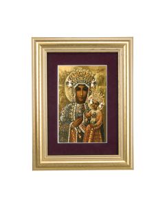 5 1/4" x 6 3/4" Gold Leaf Frame-Burgundy Matte with a 2 1/2" x 3 3/4" Our Lady of Czestochowa Print