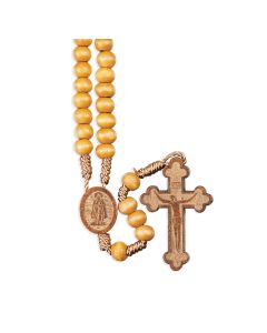 Brown Wood Bead Corded Rosary 
