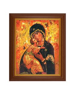10 1/2" x 12 1/2" Walnut Finish Beveled Frame with 8" x 10" Our Lady of Vladimir Textured Art
