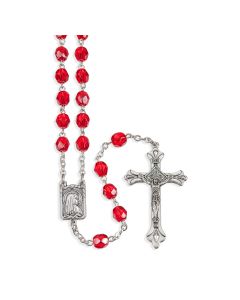 Ruby Glass Bead Rosary with Deluxe Center and Crucifix