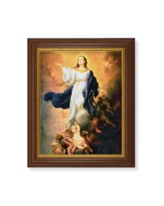 10 1/2" x 12 1/2" Walnut Finish Beveled Frame with 8" x 10" Immaculate Conception Textured Art