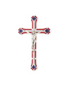 5" Silver Finished Crucifix with Blue and Red Epoxy