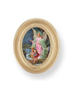 3 1/2" x 4 1/2" Gold Oval Frame with a Guardian Angel Print-P65