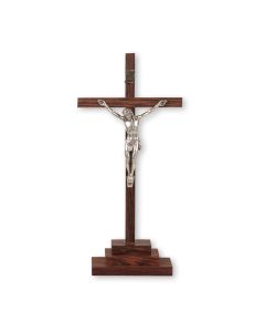 6" Standing Wood Crucifix with Antiqued Silver Corpus