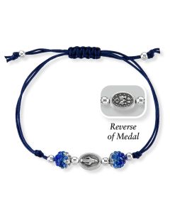 Blue Cord Bracelet with Miraculous Medal and Accent Beads
