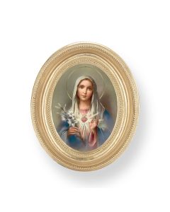 3 1/2" x 4 1/2" Gold Oval Frame with an Immaculate Heart of Mary Print-P65