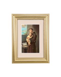 5 1/4" x 6 3/4" Gold Leaf Frame-Cream Matte with a 2 1/2" x 3 3/4" Saint Anthony Print