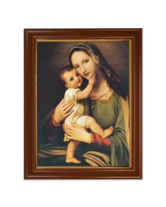15 1/2" x 19 1/2" Walnut Finish Frame with Gold Accent and a 12" x 16" Succoring Mary Textured Art