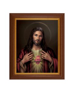 10 1/2" x 12 1/2" Walnut Finish Beveled Frame with 8" x 10" Sacred Heart of Jesus Textured Art