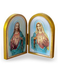 Sacred Heart and the Immaculate Heart Standing Natural Wood Diptych