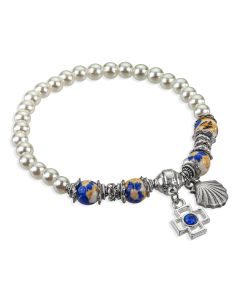 Blue and Pearl Blessed Beads Bracelet with New Life Shell Medal
