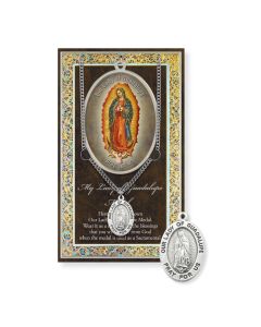 Our Lady of Guadalupe Genuine Pewter Medal on a 18" Chain with Biography and Picture Folder