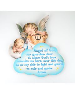 Guardian Angel with Lantern on Blue Cloud Hanging Crib Medal in Organza Bag