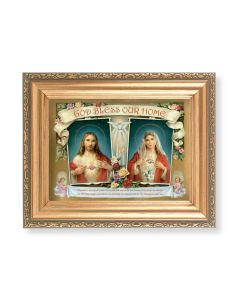 5.5" x 7" Antique Gold Frame with a The Sacred Hearts House Blessing Print