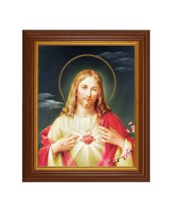 10 1/2" x 12 1/2" Walnut Finish Beveled Frame with 8" x 10" Sacred Heart of Jesus Textured Art
