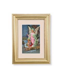 5 1/4" x 6 3/4" Gold Leaf Frame-Cream Matte with a 2 1/2" x 3 3/4" Guardian Angel Print