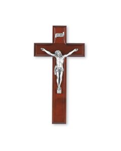 9" Cherry Wood Cross with a Fine Pewter Corpus