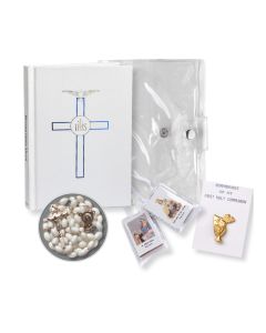 5pc. Girls White Blessed Trinity Missal with New Mass Gold and Blue Stamped Cover - P65