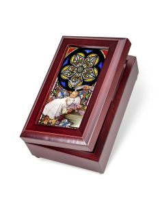 Mahogany Baptism Stained Glass Music Box