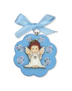 Blue Scalloped Guardian Plaque with Roses