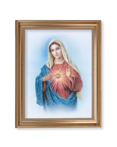 13 1/2" x 16 9/16" Gold Leaf Antique Finished Frame with 11" x 14"  Immaculate Heart of Mary Textured Art