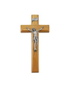 10" Oak Wood Cross with a Fine Pewter Corpus
