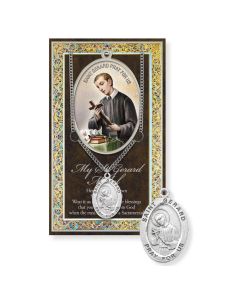Saint Gerard Genuine Pewter Medal on a 24" Chain with Biography and Picture Folder