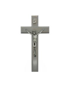 10" Grey Wood Crucifix with Antiqued Pewter Corpus