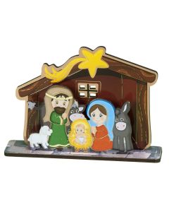 3 1/2" x 5" x 5" Wooden Christmas Kiddie Nativity Scene Set