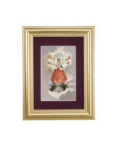 5 1/4" x 6 3/4" Gold Leaf Frame-Burgundy Matte with a 2 1/2" x 3 3/4" Infant of Prague Print