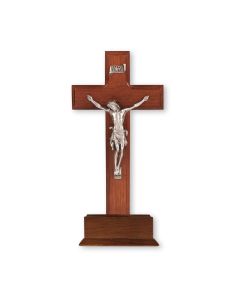 10" Dark Cherry Wood Standing Crucifix with a Fine Pewter Corpus