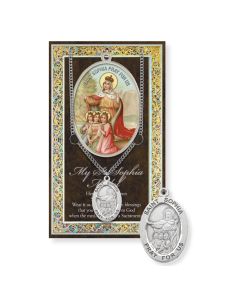 Saint Sophia Genuine Pewter Medal on a 18" Chain with Biography and Picture Folder