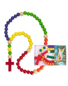 Multicolored Wooden Bead Kiddie Rosary Boxed
