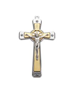 5" Silver and Gold Crucifix with Clear Austrian Set Crystals