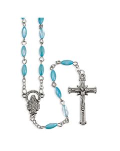 4 x 8 MM Oval Pearlescent Light Blue Rosary