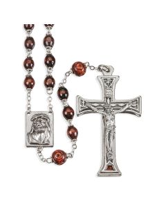 Maroon Palisander Bead Rosary with Deluxe Center and Crucifix Boxed