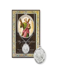 Saint Andrew Genuine Pewter Medal on a 24" Chain with Biography and Picture Folder
