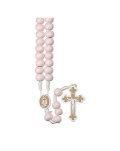 Pink Wood Bead Corded Rosary-P65