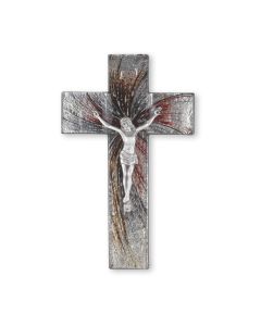 10" Shimmering Silver Glass Cross with Fine Pewter Corpus-P65