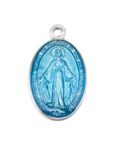 13/16" Miraculous Medal in Silver Finish with Blue Epoxy