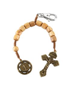 Miraculous Medal One Decade Wood Rosary Backpack Clip
