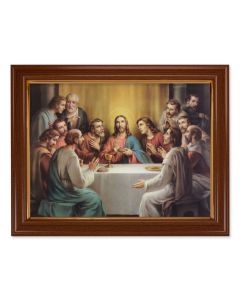 15 1/2" x 19 1/2" Walnut Finish Frame with Gold Accent and a 12" x 16" Bonella: Last Supper Textured Art