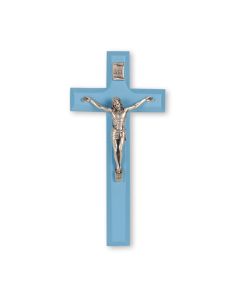 7" Blue Wood Cross with Antiqued Silver Finish Corpus