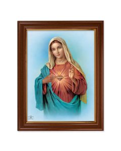 15 1/2" x 19 1/2" Walnut Finish Frame with Gold Accent and a 12" x 16" Immaculate Heart of Mary Textured Art