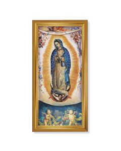 15 1/2" x 29" Gold Leaf Finished Frame with 12' x 26" Our Lady of Guadalupe Textured Art