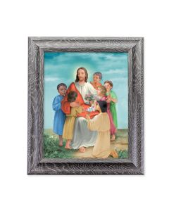 10 1/2" x 12 1/2" Grey Oak Finish Frame with an 8" x 10" Christ with Children Print
