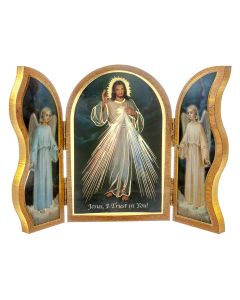 Divine Mercy Standing Natural Wood Triptych