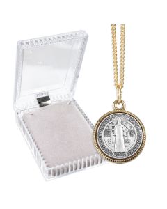 Two Tone Saint Benedict Medal on a 24" Chain, Boxed