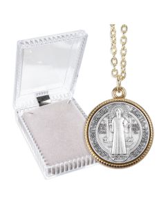Two Tone Saint Benedict Medal on a 24" Chain, Boxed