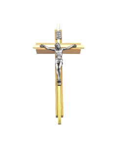 7" Inlay Brass Cross with Pewter Corpus. Gift Boxed.